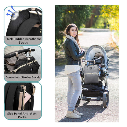 Diaper Bag Backpack, Baby Nappy Changing Bags Multifunctional Travel Backpack, Large Capacity, Waterproof, Sunshade, Built-In USB Charging Port Stylish Black