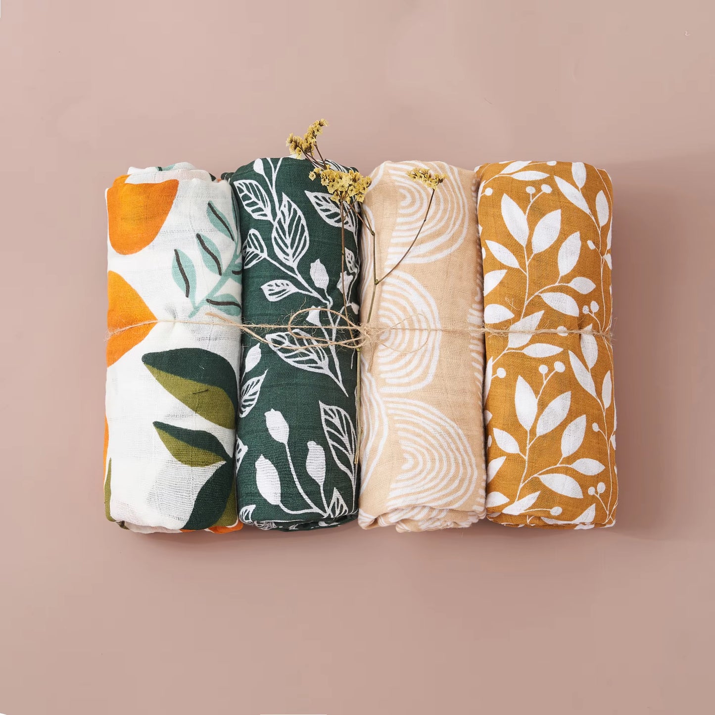 4PCS Gift Set Popular Digital Print Bamboo Cotton Muslin Swaddle Blankets 120*110Cm Newborn Baby Bath Towel Wrap