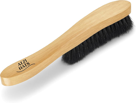 Fedora Hat Brush Lint Remover Duster Brushes for Felt Hats 100% Horse Hair (Black) Wood Brush