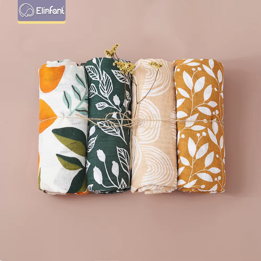 4PCS Gift Set Popular Digital Print Bamboo Cotton Muslin Swaddle Blankets 120*110Cm Newborn Baby Bath Towel Wrap