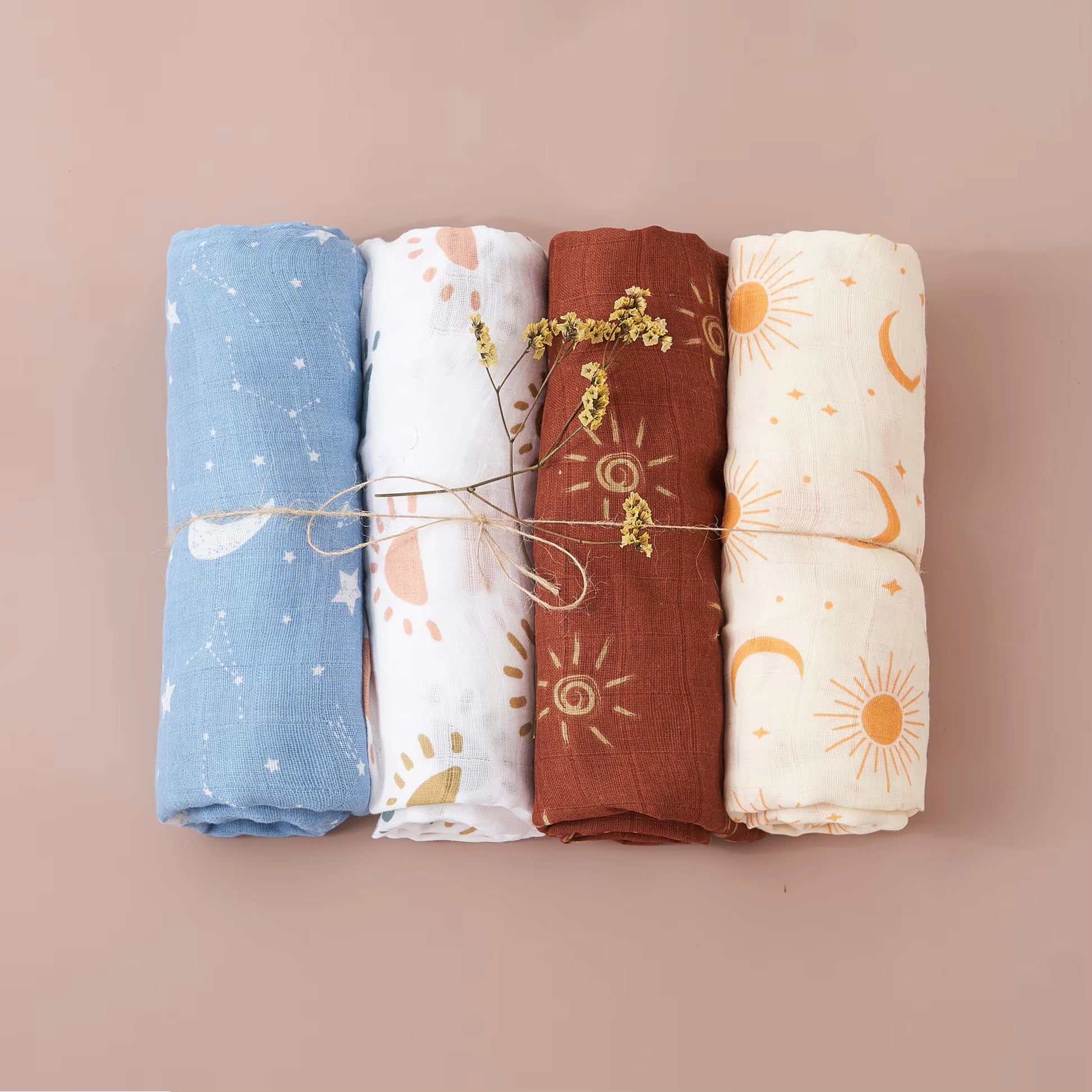 4PCS Gift Set Popular Digital Print Bamboo Cotton Muslin Swaddle Blankets 120*110Cm Newborn Baby Bath Towel Wrap