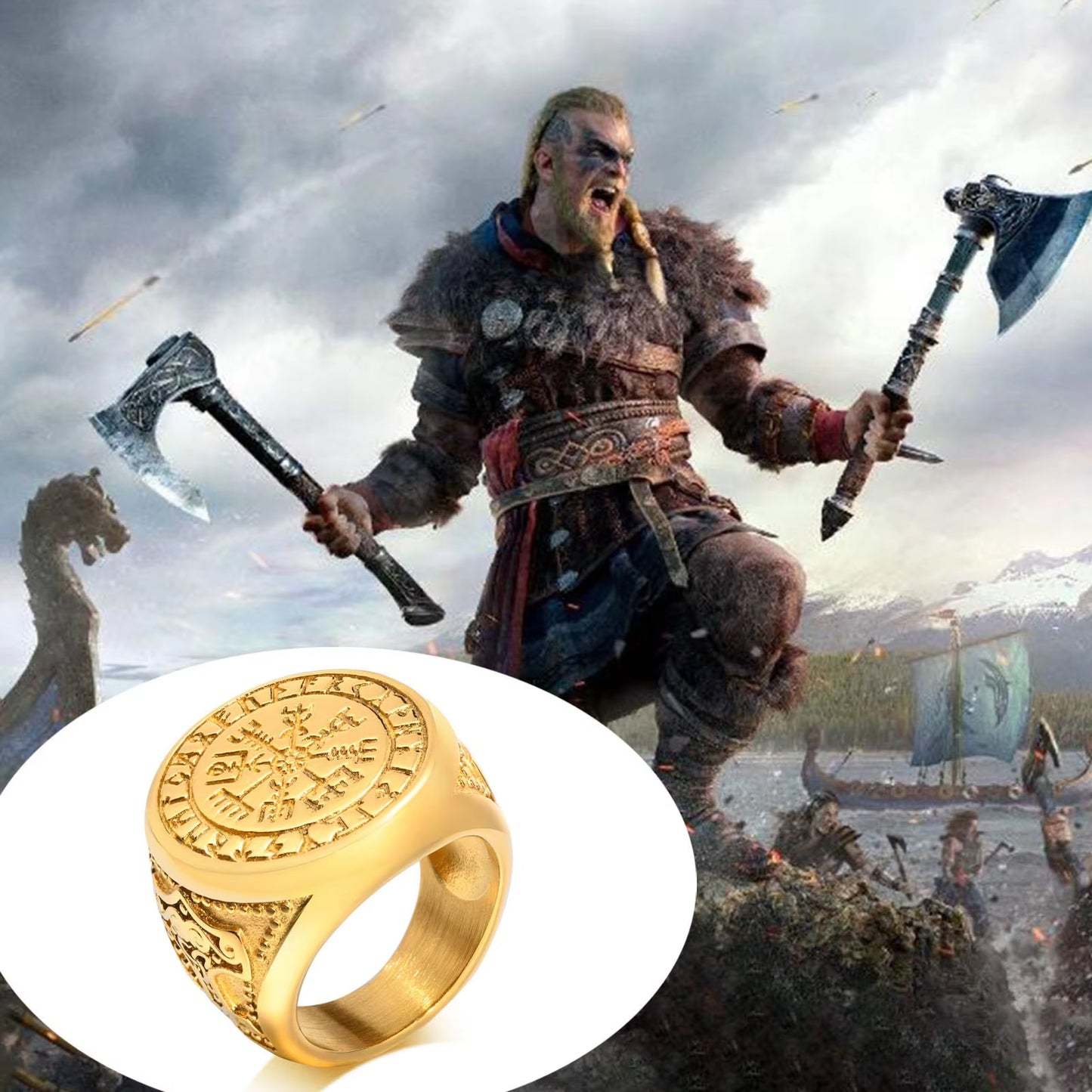 Cool Punk Norse Viking Thor Mjolnir Hammer Rings for Men,Solid Stainless Steel Metal Rock Axe Signet Finger Bands Jewelry