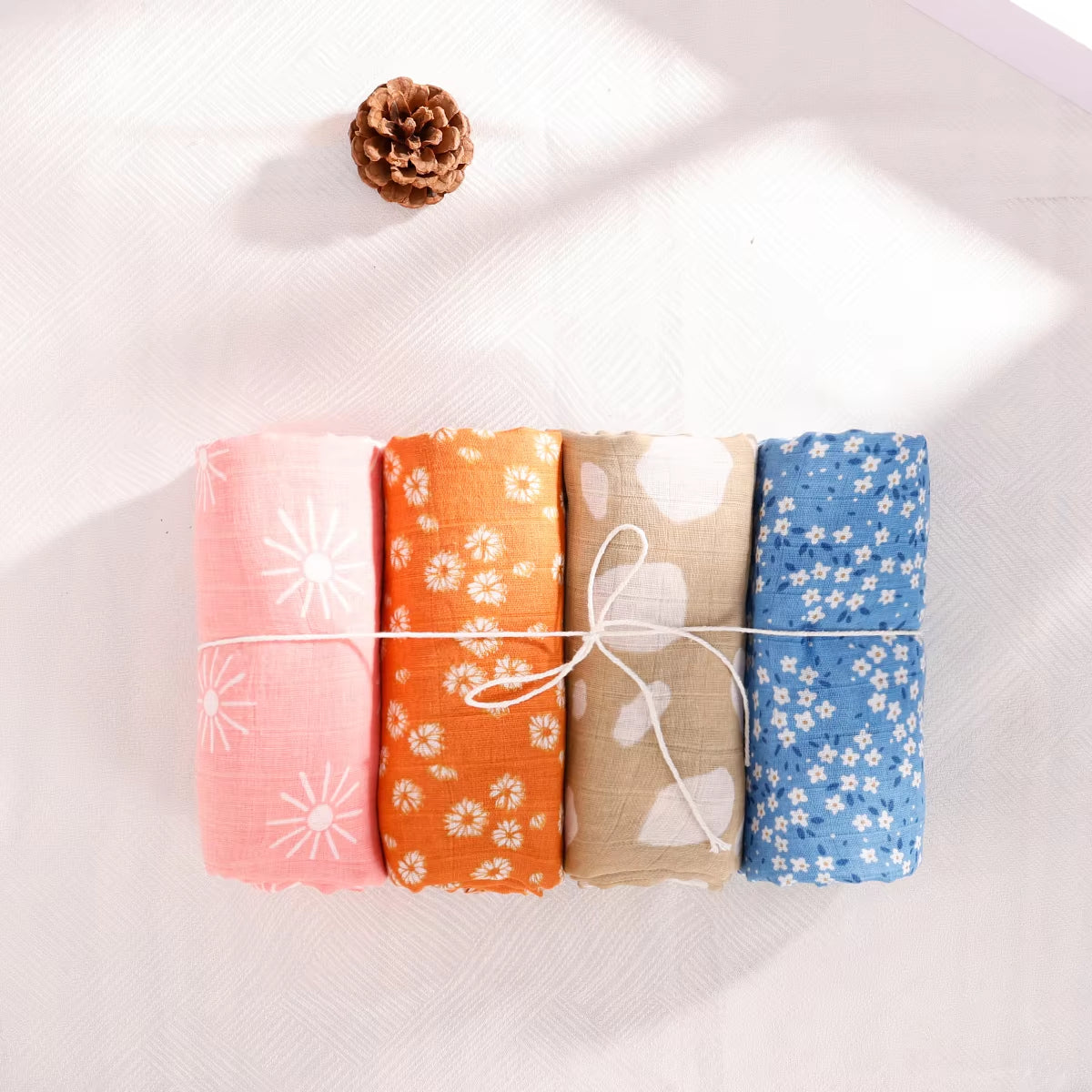 4PCS Gift Set Popular Digital Print Bamboo Cotton Muslin Swaddle Blankets 120*110Cm Newborn Baby Bath Towel Wrap