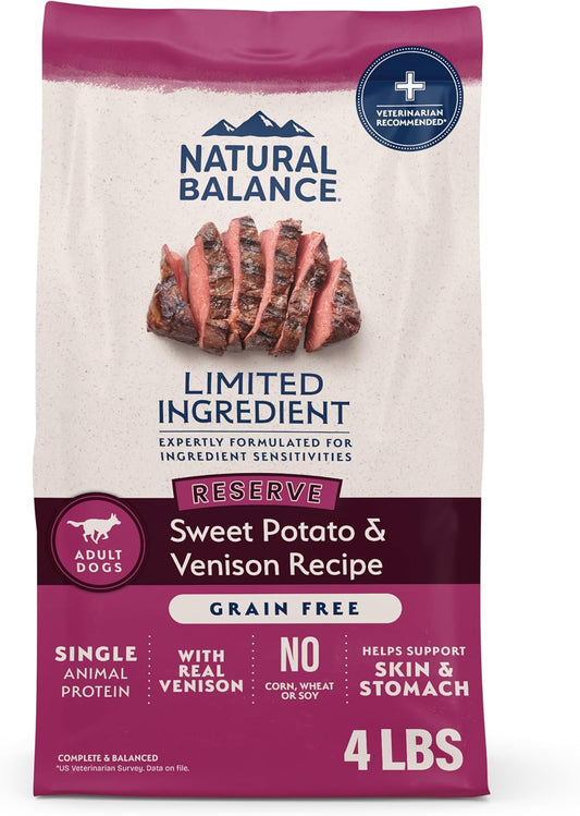 Limited Ingredient Adult Grain-Free Dry Dog Food, Reserve Sweet Potato & Venison Recipe, 4 Pound (Pack of 1)