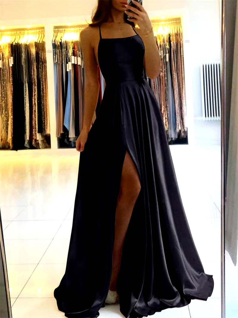 Burgundy Satin Beach Maxi Women Dress for Christmas Sexy Side Slit Adjustable Straps Evening Prom Dress Cheap Bridesmaid Dresses