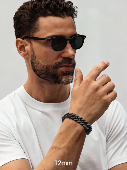 12Mm Cuban Chains Bracelets for Men Black Chunky Stainless Steel Franco Link Bracelet Father Day Hand Bracelet Jewelry Birthday Valentine Graduation Gifts 7.5 Inch