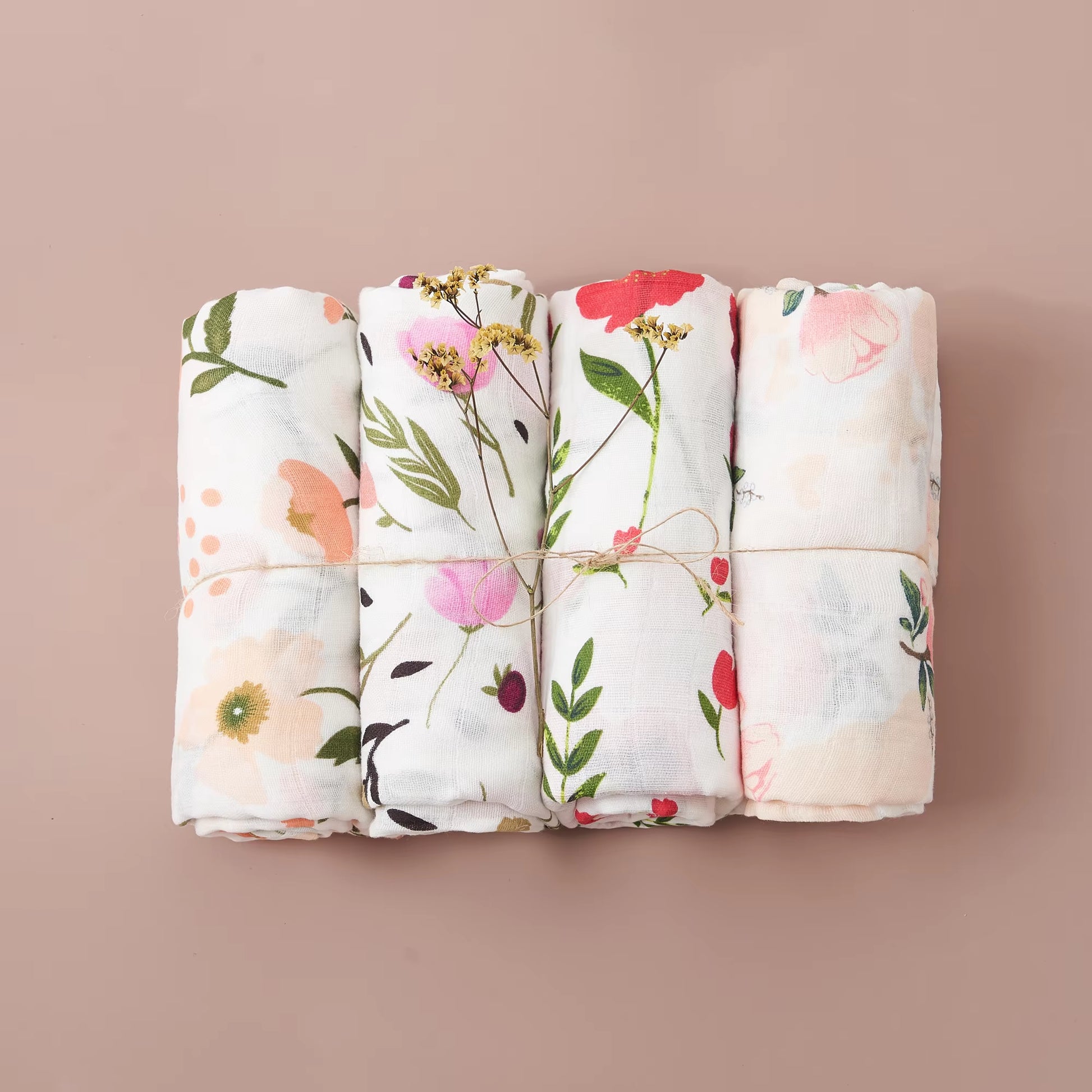 4PCS Gift Set Popular Digital Print Bamboo Cotton Muslin Swaddle Blankets 120*110Cm Newborn Baby Bath Towel Wrap